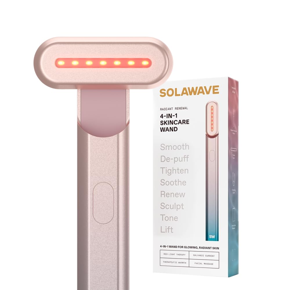 Solawave 4-in-1 Red Light Therapy Wand for Face & Neck | Beauty Device with Galvanic Current, Massager & Warmth | Anti-Aging, Wrinkle Reduction, Skin Tightening, Depuffing & Rejuvenation (Rose Gold)