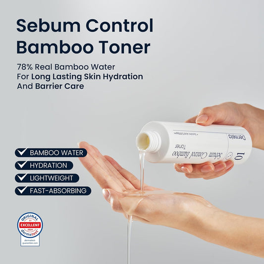 Sebum Control Bamboo Toner, 78% Bamboo Water with Niacinamide, Hyaluronic & Succinic Acids, Oil & Pore Control, 6.76 fl oz (200 mL) | Korean Toner for Oily, Combination & Sensitive Skin