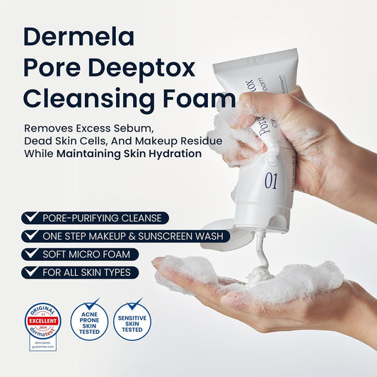 Pore Deeptox Cleansing Foam, Black Charcoal + BHA & Succinic Acid, One-Step Pore-Purifying Cleanser, 10-Weight Hyaluronic, 4.06 fl oz (120 mL) | Korean Face Wash for Oily & Sensitive Skin