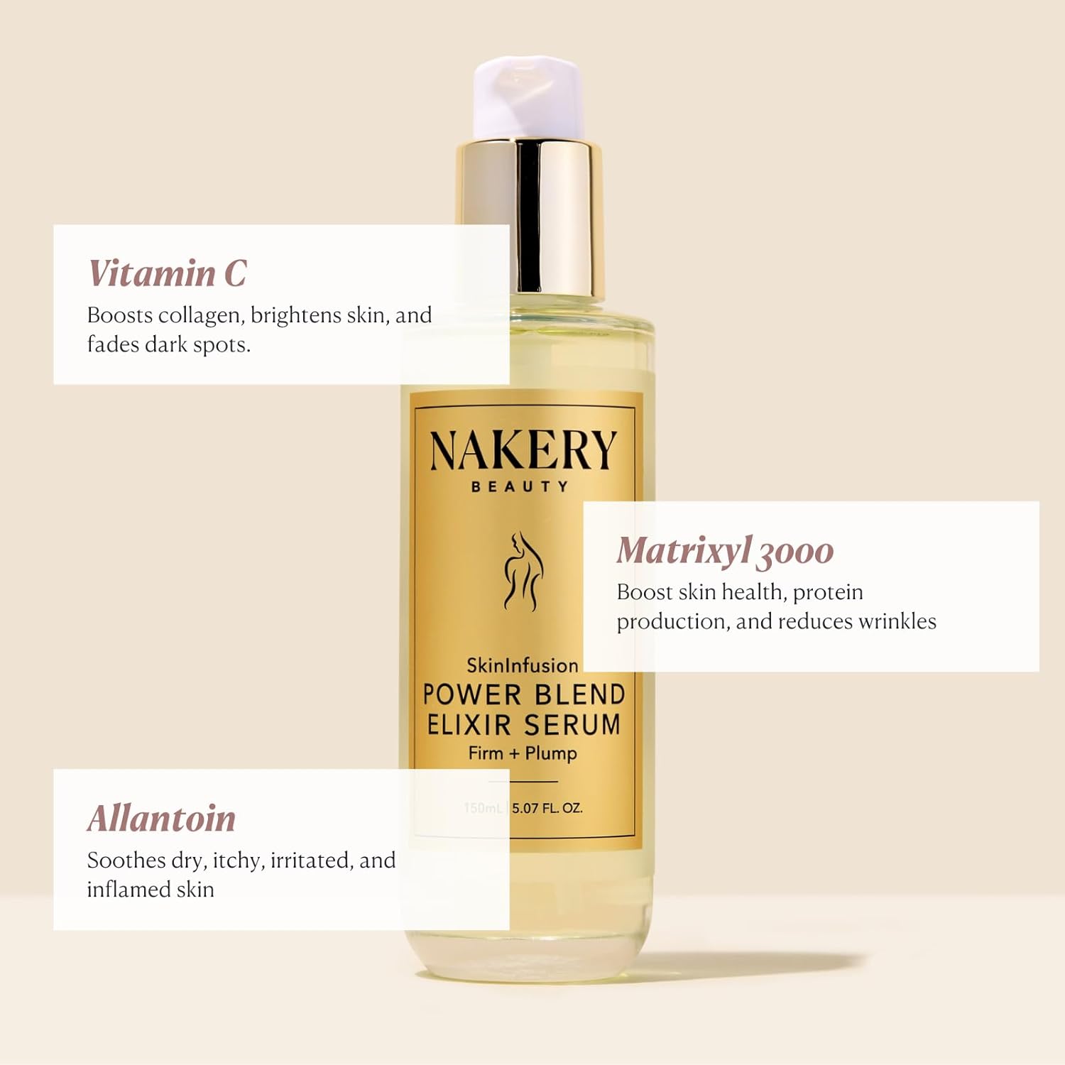 Nakery SkinInfusion Facial Oil Serum (5.07 Fl Oz), Anti Aging Collagen Serum with Hyaluronic Acid, Matrixyl 3000 and Vitamin C Oil, Moisturizing Brightening Treatment for Dark Spots and Dry Skin
