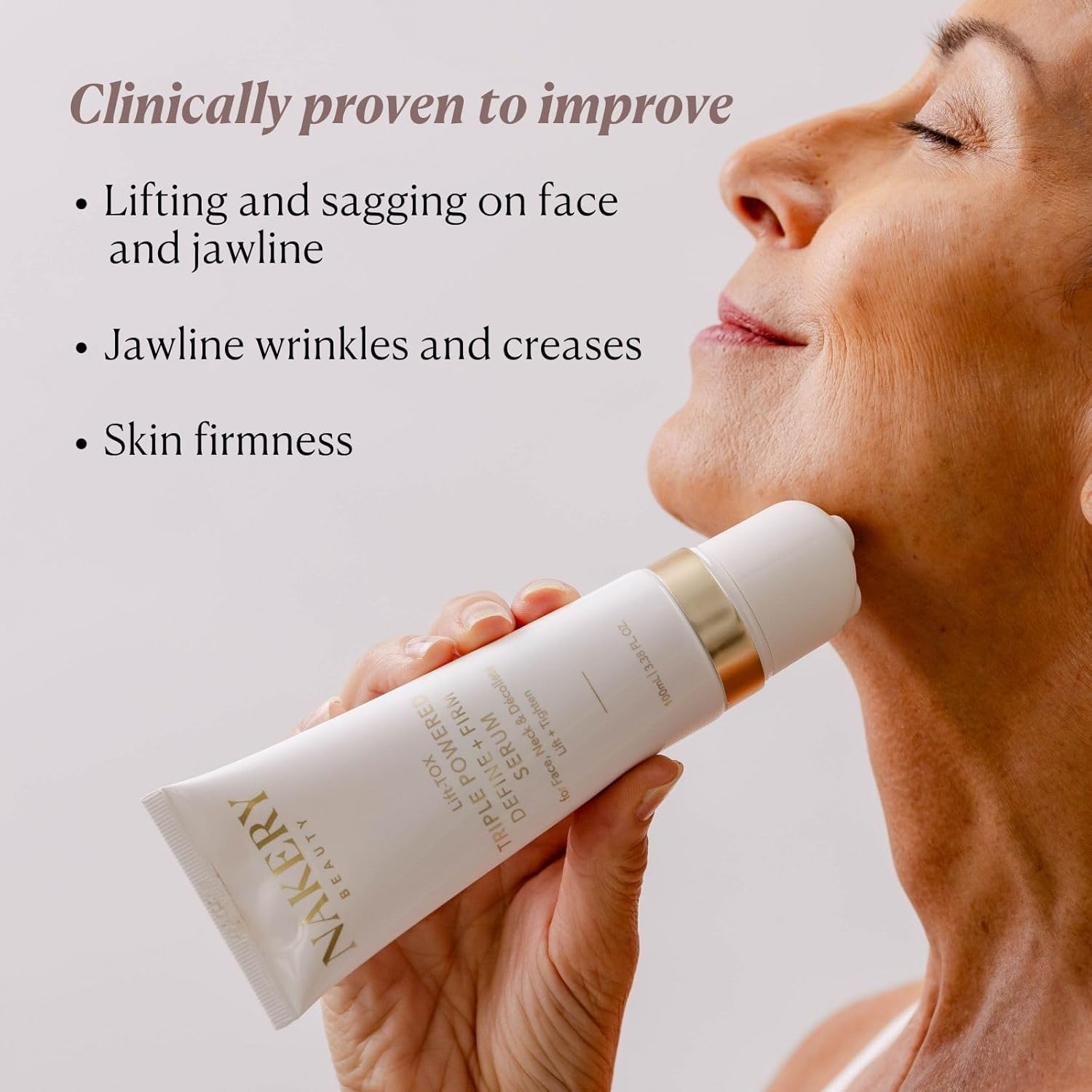 Nakery Lift-Tox Define & Firm Face Tightening Treatment with NAD+ & Collagen Booster, Neck & Jawline Roller for Sagging Skin, Lifting Wrinkles, Jowls, Crepey Texture, Firming for Women 50+