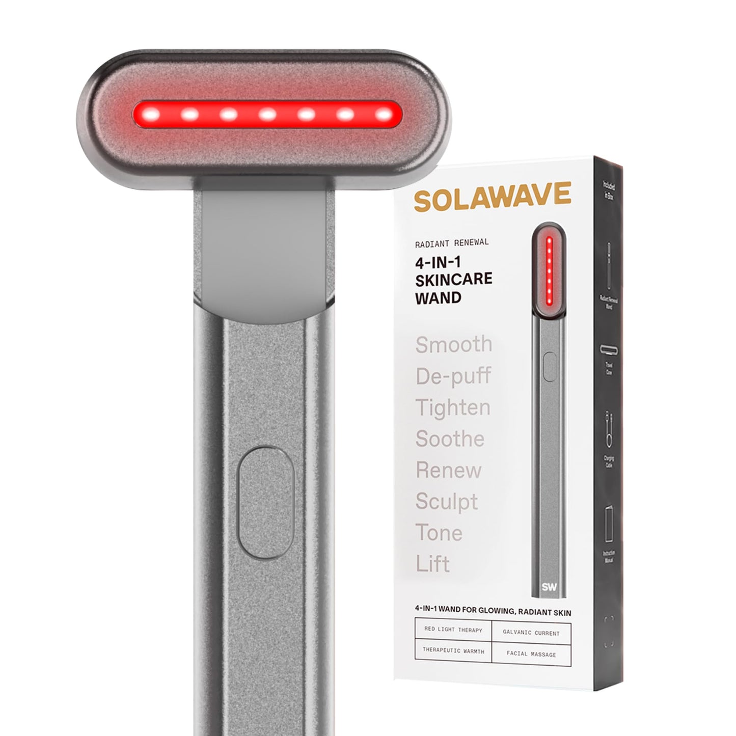 Solawave 4-in-1 Red Light Therapy Wand for Face & Neck | Beauty Device with Galvanic Current, Massager & Warmth | Anti-Aging, Wrinkle Reduction, Skin Tightening, Depuffing & Rejuvenation (Rose Gold)
