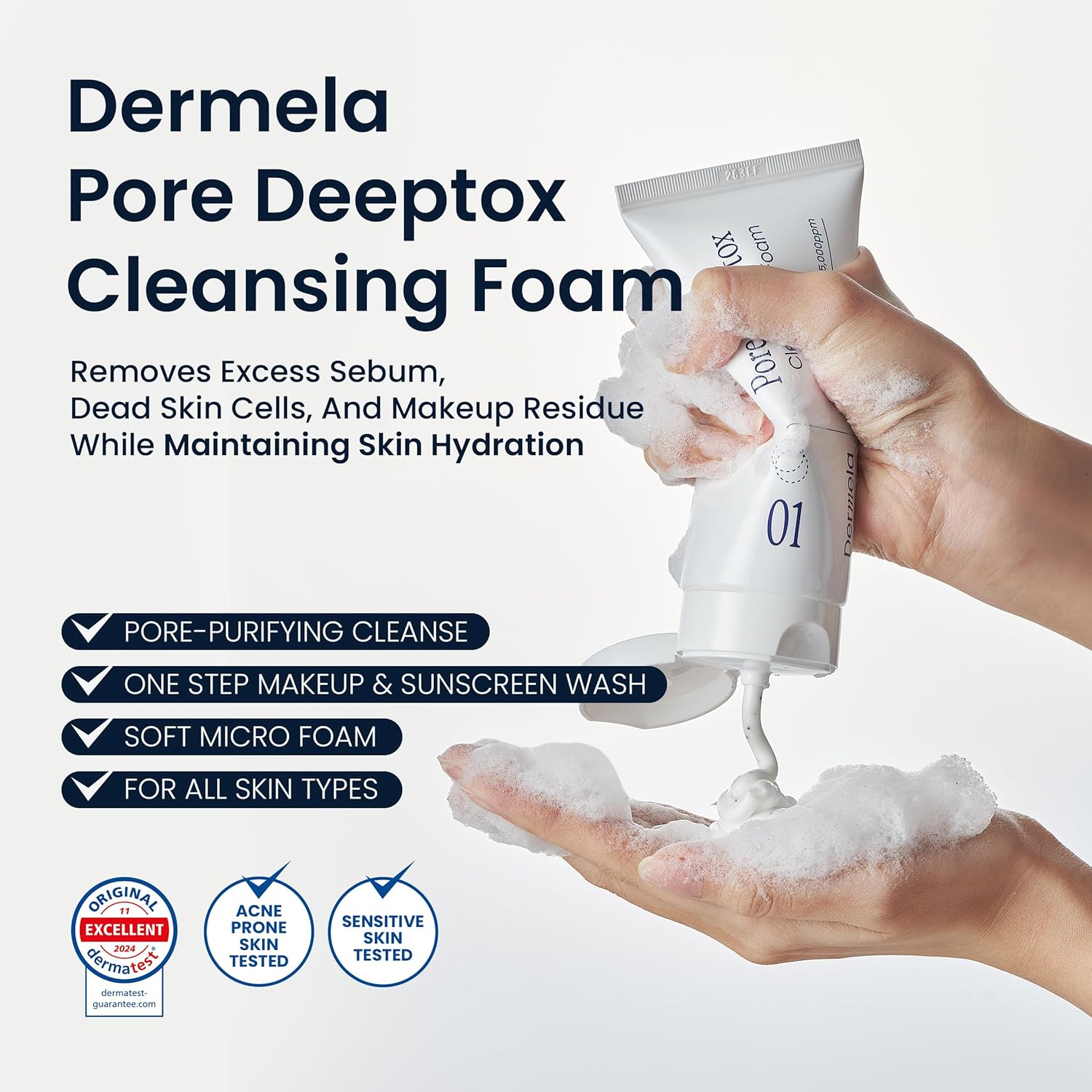 Pore Deeptox Cleansing Foam, Black Charcoal + BHA & Succinic Acid, One-Step Pore-Purifying Cleanser, 10-Weight Hyaluronic, 4.06 fl oz (120 mL) | Korean Face Wash for Oily & Sensitive Skin